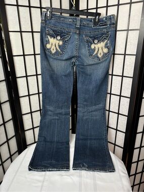 MEK Women's Dark Blue Bootcut Jeans with Embroidered Back Pockets - Size 29x32